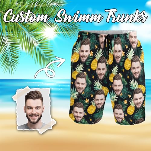 Custom Mens Swim Trunks with Faces, Personalized Hawaiian Face Beach Shorts, Customized Funny Face Swim Shorts Gifts for Men2