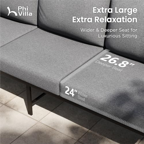 Image of PHI VILLA Patio Furniture Set,Iron Metal Outdoor Furniture Set with Coffee Table, Thick Cushions and Fabric Covered Armrests, Deep Outdoor Sofa for Garden /Porch /Deck（Backyard ICON Collection）