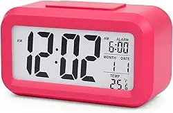Relógio Digital de Mesa Despertador de Cabeceira Inteligente com Sensor de Temperatura Cabeceira Premium (Rosa Escuro)