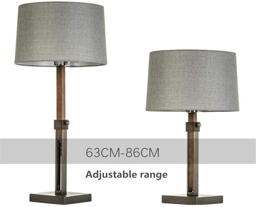 Desk Lamp Modern Retro Lighting E27 Socket Pigeon Ash Fabric Shade Natural Oak Wooden Wrought Iron Table Lamp Study Office Living Room Bedroom Creative Lift Adjustment Bedside