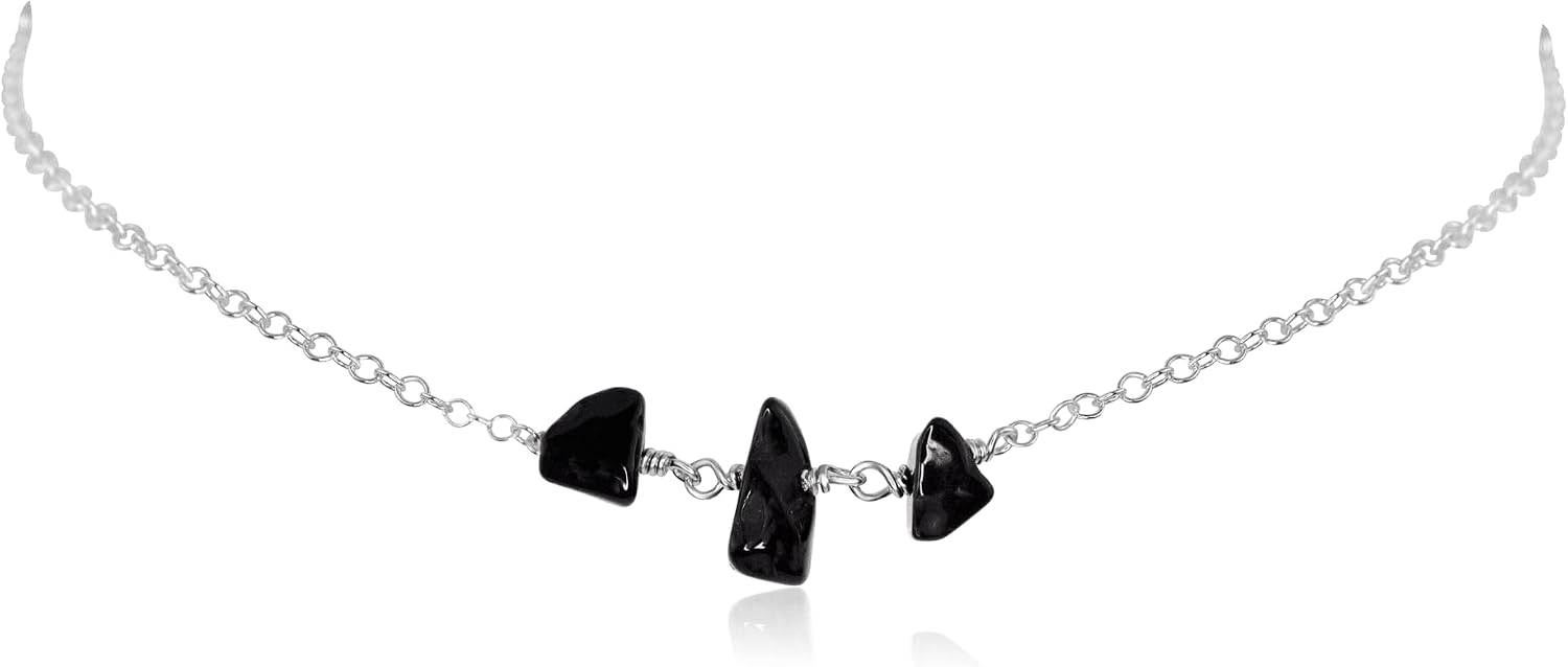 Black Onyx Beaded Chain Choker in Sterling Silver