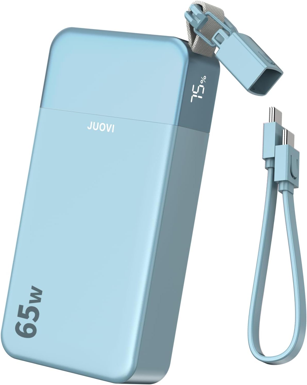 JUOVI Portable Charger, 65W Laptop Power Bank Fast Charging with Attached USB C Cable, 20000mAh Battery Pack Charger Portable, Powerbank for Laptop, for MacBook iPhone 17 16 Pro Samsung S26 and More