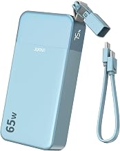 JUOVI Portable Charger, 65W Laptop Power Bank Fast Charging with Attached USB C Cable, 20000mAh Battery Pack Charger Portable, Powerbank for Laptop, for MacBook iPhone 17 16 Pro Samsung S26 and More