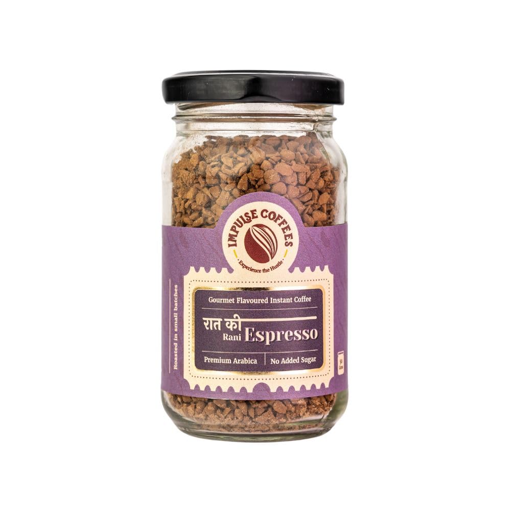 Impulse Coffees Raat Ki Rani Espresso Instant Coffee Powder | Dark Roasted Arabica with Toasty Earthy Notes & Luxurious Dark Strong Aroma | Bold Espresso Brew for Café-Style Coffee at Home | 50 Gms
