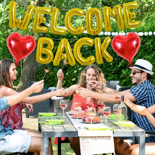 Image of TONIFUL 16 Inch Gold WELCOME BACK Foil Letter Balloons Banner Decoration