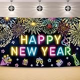 Colorful New Year Backdrop - 2025 Photo Banner Sign for New Year Eve Party Decoration