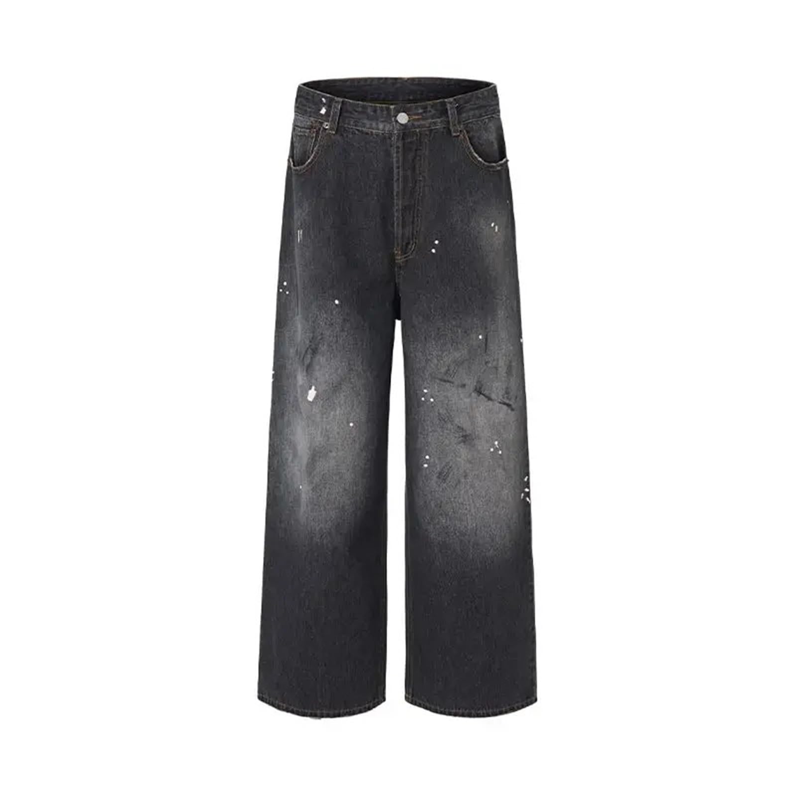 Uomini e Donne lavano Il Pavimento, Coppie Curve, Versatili, Pantaloni Lunghi Casual a Gamba Dritta, Jeans Larghi, Tinti di Sporco schizzati d'inchiostro per Il Tempo Libero E Le Vacanze