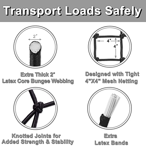 Roof Rack Cargo Net, 3'X4' Stretches To 6'X8' Small Cargo Net, Truck Bed Net With 24 Hooks, Trailer Cargo Net For Frontier, Tacoma, Chevy Ford, Toyota，Colorado & Subaru Crosstrek Accessories #TOP2