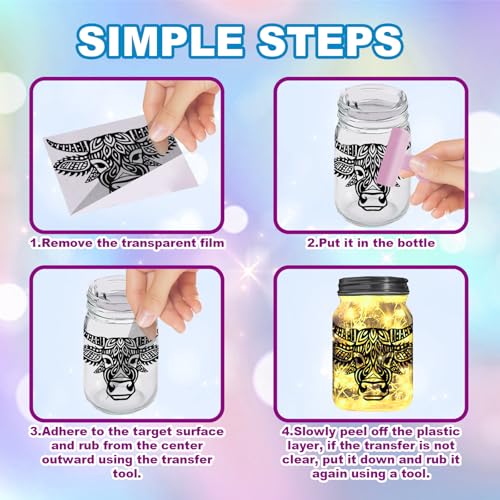 GLOBLELAND 18 Sheets Mandala Animals Rub on Transfer 3.9x3.6inch Fish Rabbit Butterfly Home Decals Elephant Cattle Cup Transfer Decals for Furniture Vase Glass Decorations Art Crafts Decorations - Image 3
