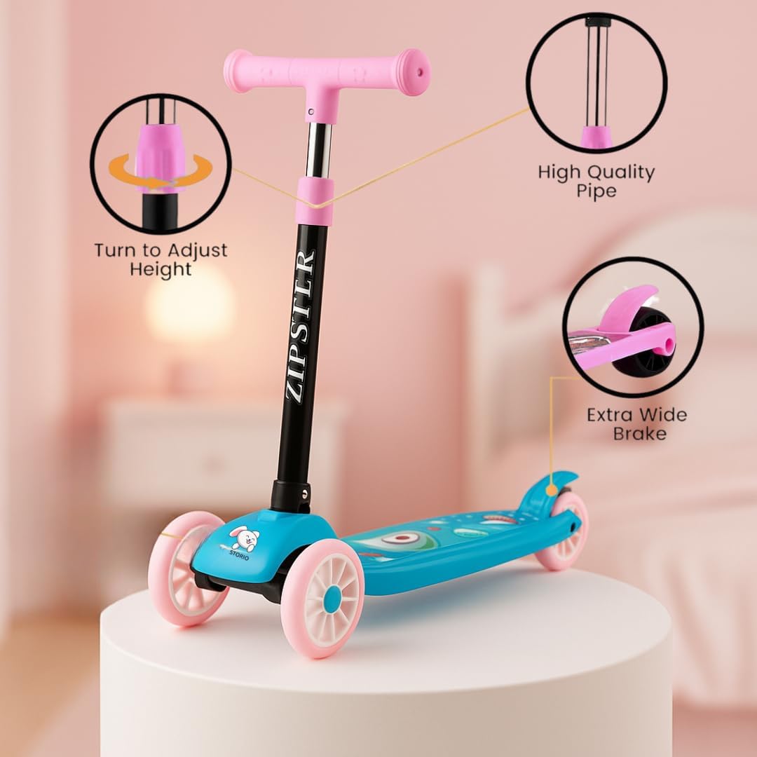 Storio Zipster Foldable Kick Scooter for Kids | Skating Cycle Style Scooter with Adjustable Handle & Foldable Design | Lightweight Ride-On Toy for Boys & Girls - Pink & Blue - Image 5 thumbnail