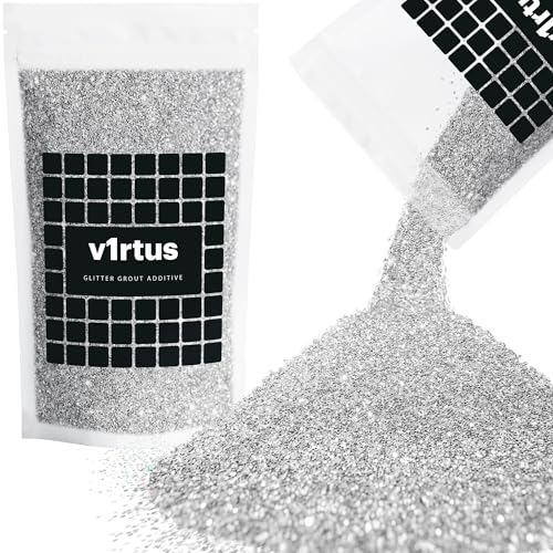 v1rtus Silver Glitter Grout Tile Additive 100g / 3.5oz for Wet Room Bathroom Kitchen Sparkle Finish Add or Mix with Epoxy Resin/Cement Based Grout, Heat Resistant, Colour Fast