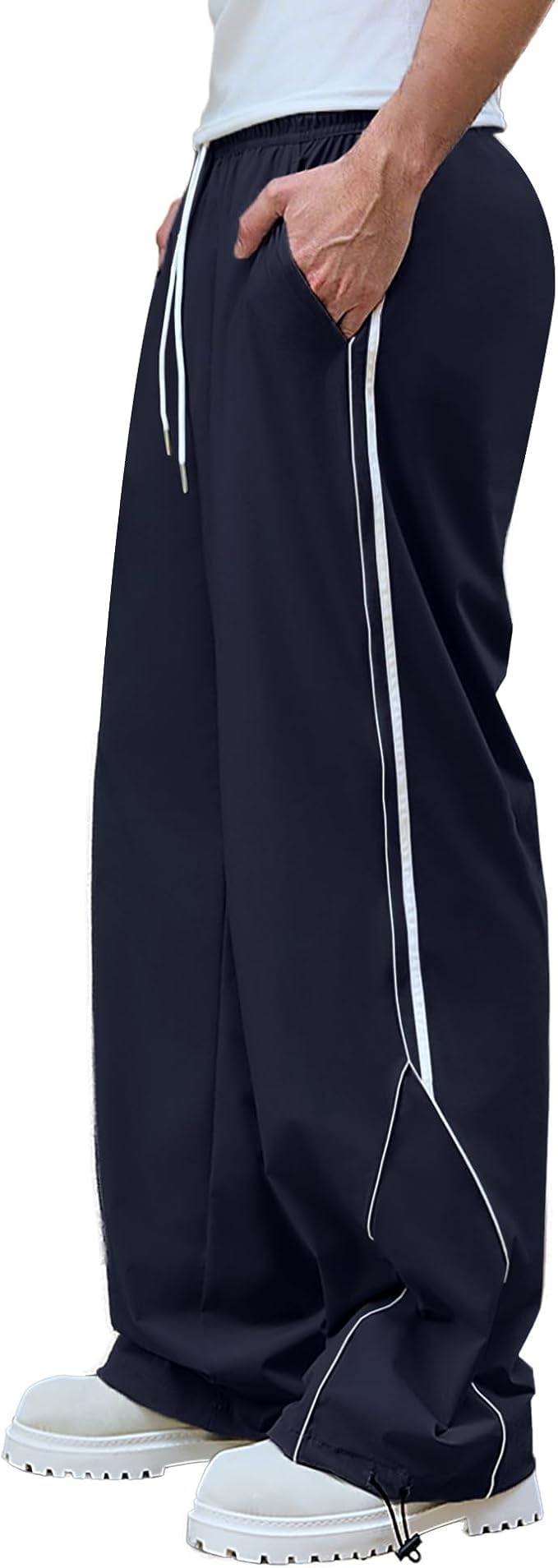 Mens Baggy Track Pants Wide Leg Sports Joggers Relaxed Fit Gym Running Casual Lower with Pockets-image-0