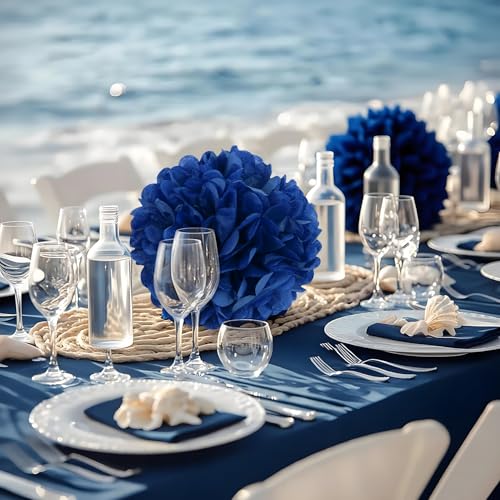 Image of 10 Pcs Paper Pom Poms Flowers for Wedding, Birthday Party, Baby Shower, Nursery Decor, Bachelorette Party Hanging Decor, Easy Joy (10 inch, Navy Blue)
