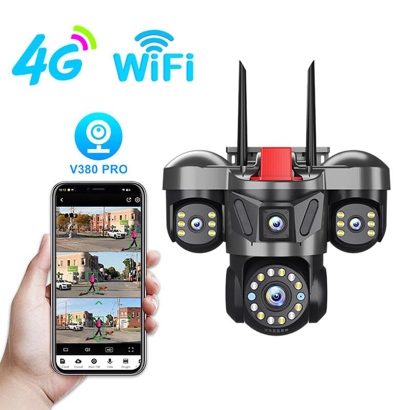 Image of TP PLUS 4 Lens PTZ WiFi Outdoor Security Camera | 360 Pan Tilt | Color Night Vision | Motion Detection | Dual Antenna Wireless CCTV Camera