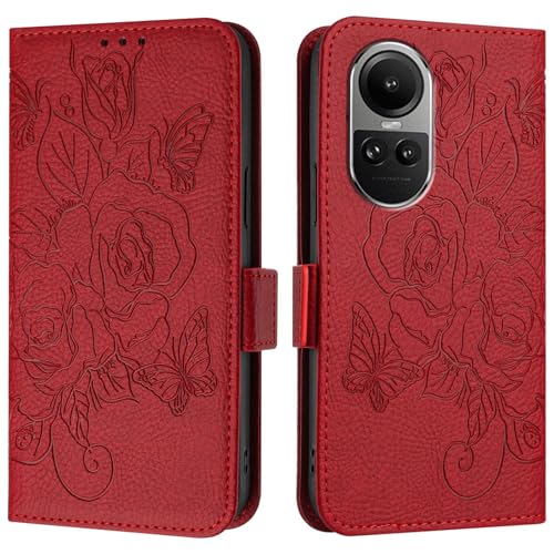 Housse OPPO Reno 10 Pro antichoc étui protection portefeuille fine rouge avec porte-carte