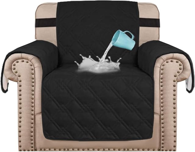 BellaHills 100% Waterproof Chair Covers for Living Room Armchair Covers for Dogs/Pets Leather Couch Cover Furniture Chair Protector with Non-Slip Strap,Machine Washable (Chair 21", Black)