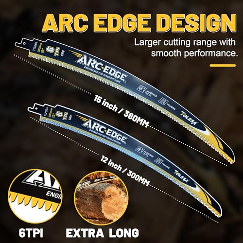 Image of TOLESA 12&15in. Japanese Teeth Reciprocating Saw Blade, Arc Edge Wood Pruning Saw Blades 6TPI for Tree Trimming, Wood Cutting, Durable & Sharp, 4-Pack