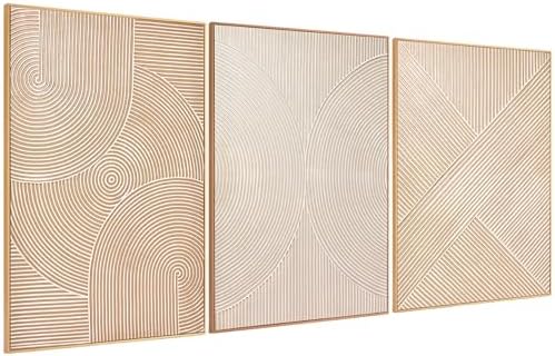 Zessonic Large Textured 3D Wall Art Neutral Set of 3-24"x36" Hand...