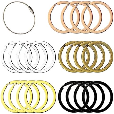 Flat Key Rings Key Chain Metal Split Ring 40pcs (Round 1.25 Inch Diameter), for Home Car Keys Organization, Arts & Crafts, Lanyards, Lead Free Colored (Black, Silver, Gold, Copper, Antique Brass) Cover