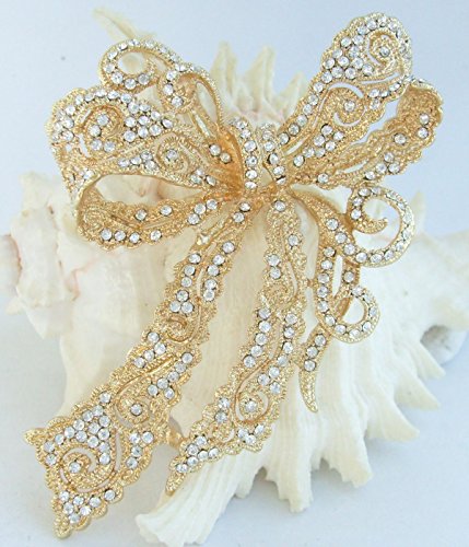 Image of 4.13 inch Rhinestone Crystal Bowknot Brooch Pin Pendant Wedding Prom Jewelry BZ5823