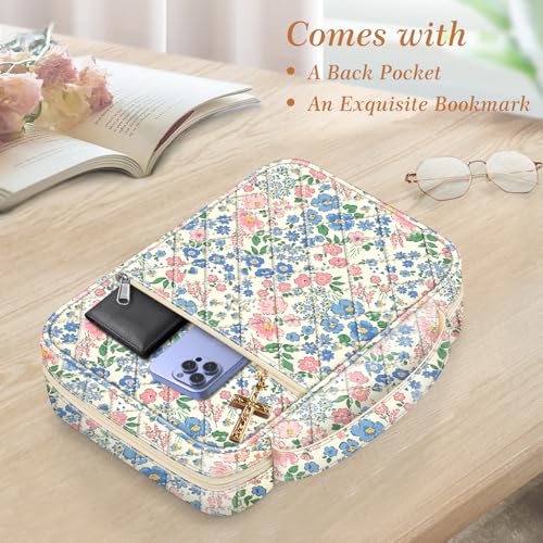 Image of FINPAC Bible Cover, Carrying Book Case Church Bag Bible Protective with Handle and Zippered Pocket, Gift for Mother Lady Women, Floral Beige