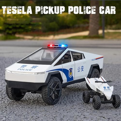 Image of 1:24 Scale Exclusive Alloy Metal Pull Back Die-cast Car Scale Model with Sound Light Mini Auto Toy for Kids Metal Model Toy Car with Sound and Light?(Tesla -Police CAR -Multicolor)