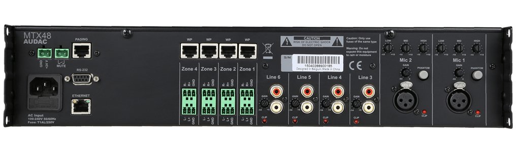 AUDAC MTX48 Dom z czarnym przewodem wzmacniaczem audio - Wzmacniacze audio (80 DB, -85 DB, 20-2000 Hz, 100-240, 50-60, 12 W)
