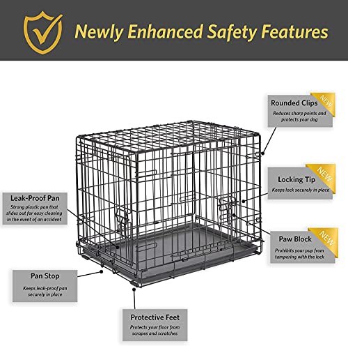 Doppeltürige, zusammenklappbare Metall-Hundebox, 61 cm, verbesserte Sicherheit, inkl. auslaufsicherer Wanne, für kleine Rassen