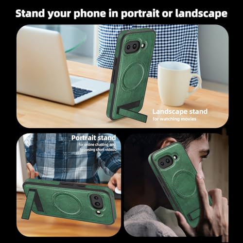 Image of Lunivop for Google Pixel 9a Case Leather [Compatible with Magsafe Wireless Charging] Magnetic Cover Stand Funda para Google Pixel 9a 6.3 '' 5G 2025 Rugged Best Phone Cases Green