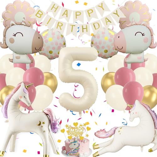 Einhor Deko Kindergeburtstag 5, Riesiges Mattweiß Rosa 4D Luftballons,...