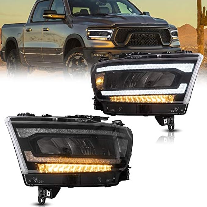 VLAND LED Headlights Assembly Compatible for 2019-2021 Dodge RAM 1500 with Reflectors (Tradesman, Bighorn, Laramie, Rebel), Not Fit for Classic/TRX, Clear