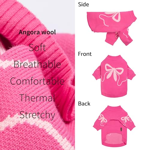 Image of Fitwarm Bowknot Valentines Sweater, Thermal Winter Clothes for Small Dogs Girl, Charming Valentines Outfit, Puppy Chihuahua Jumper, Holiday Pet Apparel, Pink, Extra Small