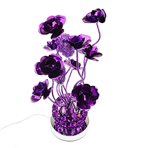 Escomdp Chevet Veilleuse Manuel Fleurs aluminium haute température Lampe de décoration 3 Leds Lampe de table Lampes de bureau Salon Décoration de maison Salle à manger Garderie (Violet)