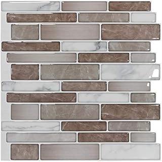 Art3d 10-Sheet Premium Stick On Kitchen Backsplash Tiles, 12"x12" Peel and Stick Self Adhesive Bathroom 3D Wall Tiles, Marble Design
