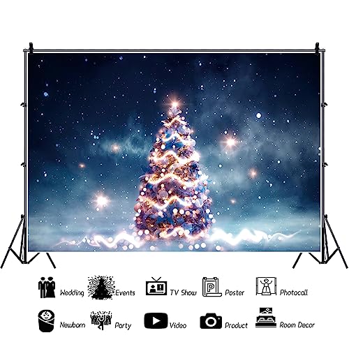 Bovlleetd Christmas Tree Wonderland Backdrop Blue Sky Starry Bokeh Glitter Photo Backdrops Christmas Party Decoration Kids Portrait Photobooth Photo Studio Props 7x5ft - Image 4
