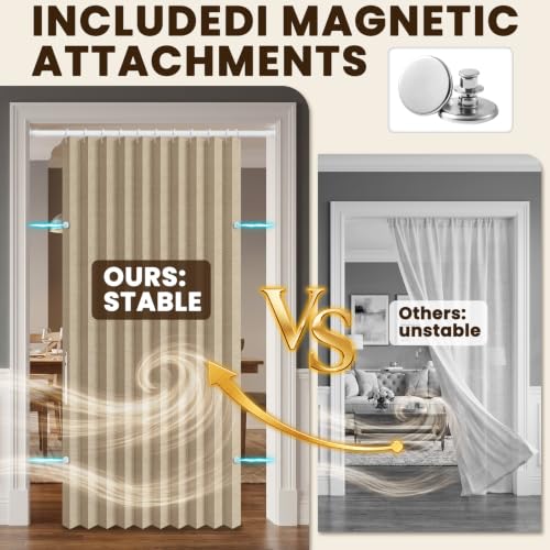 Image of AJAZZ Blackout Magnetic Door Curtain Accordion Doors Interior Closet Door Curtain Invisible Applicable Bedroom Room Living Room Doorway（Brown 42 inch W x 78 inch L 1 Panel