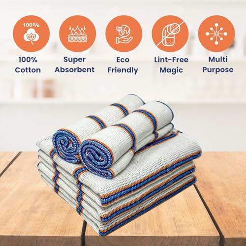 HOMESHOPA Dish Cloths, 8 Pack Cotton Antibacterial Super Absorbent Lint Free, Quick Dry Striped Kitchen Towels, Washing Up Dishcloths, 34 X 34cm - Image 4