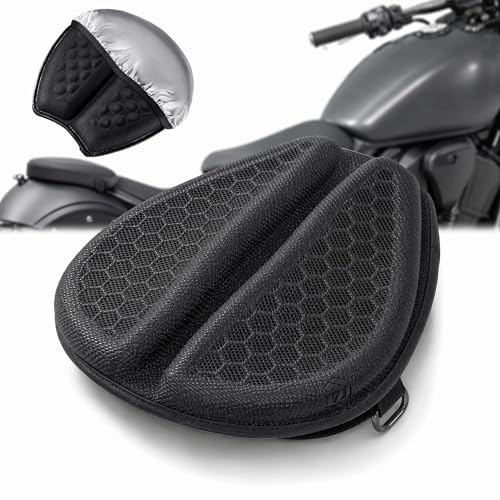 Hexrider Motorcycle Seat Cushion with Cover 3D Honeycomb Cooling Gel Pad for Long Rides Universal Non-Slip Shock Absorbing Seat Cover for Motorcycle Accessories Foldable Breathable Cushion.