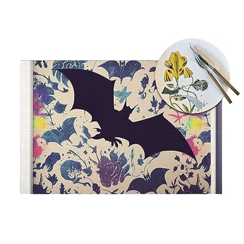 Set de table chauve-souris lavable et résistant pour repas d'Halloween - 6