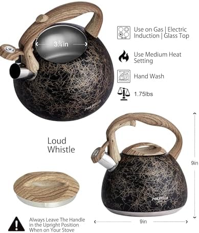 POLIVIAR Tea Kettle, Iron Grey Tea Pot Stovetop, 2.7 Quart Loud Whistling Coffee and Teapot, Food Grade Stainless Steel for Anti-Hot Handle and No-Rust, Suitable for All Heat Sources (JX2020-RB30)