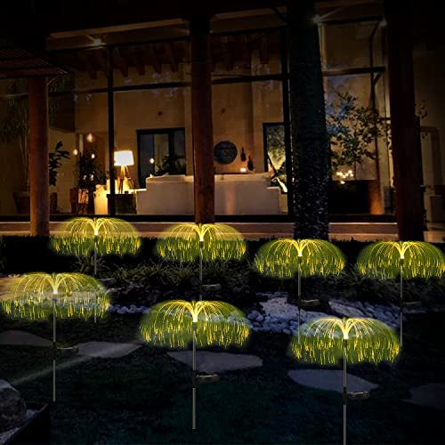 2 Piezas Luz Solar de Fuegos Artificiales, LED Lampara Fibra Optica, Impermeable Luces Decorativas Exterior Jardin, para Decoración de Jardín, Balcón Decoración de Fiesta (Blanco) Cover