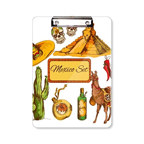 Porte-bloc A4 Cactus Mexicain et Sombrero avec pince en métal pour bureau