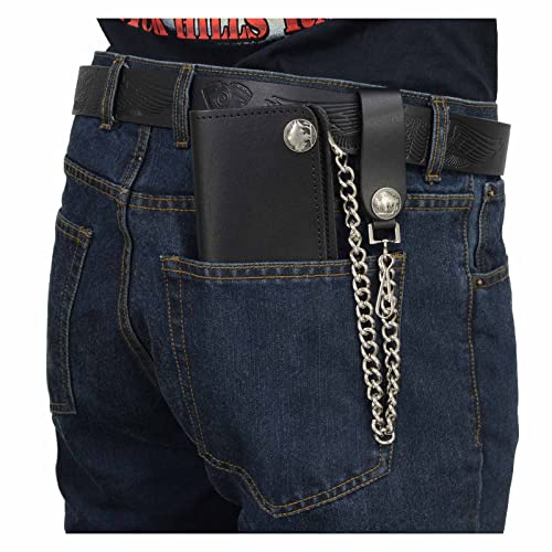 Milwaukee Leather MLW7801 Men's 6” Leather Long Bi-Fold Biker Wallet w/Anti-Theft Stainless Steel Chain and Buffalo Nickel Snaps - One Size4