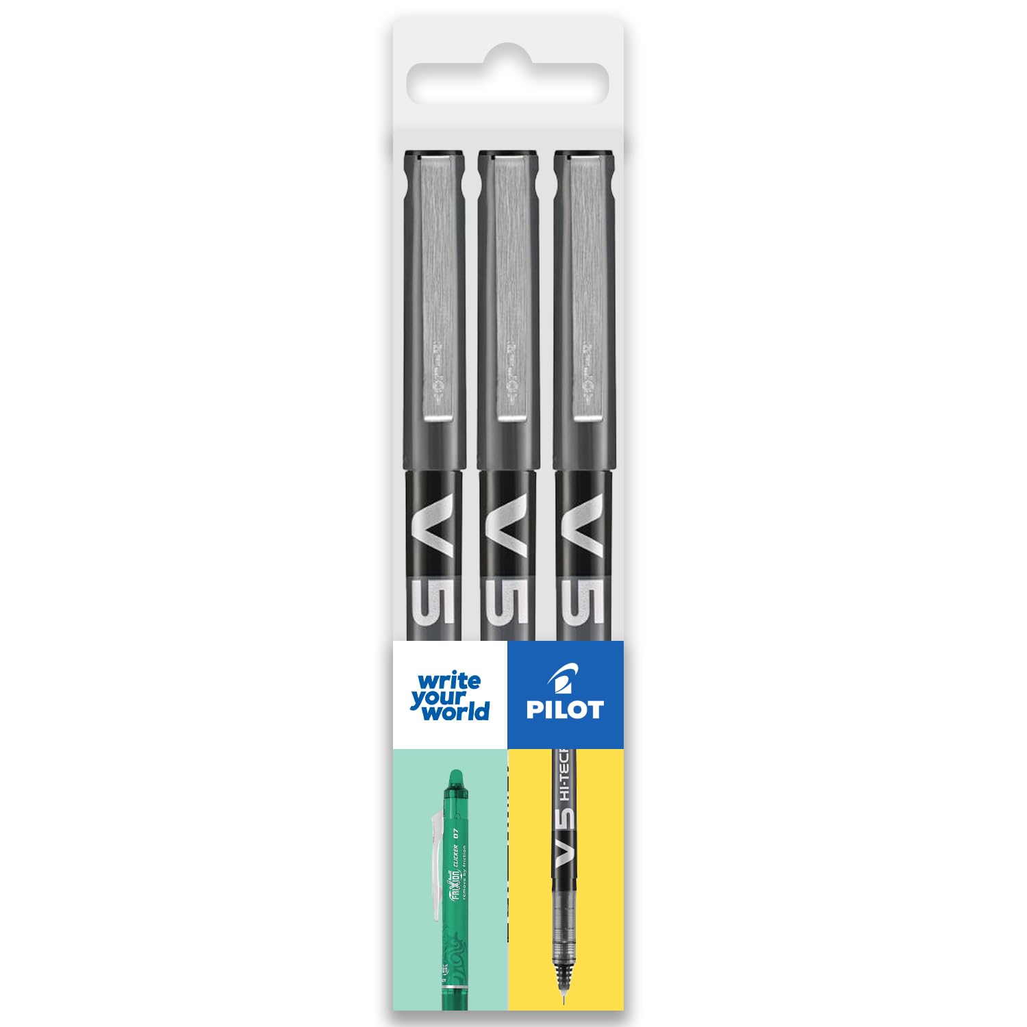 PILOT V5 Hi-Tecpoint Rollerball Pen - Fine 0.5mm Nib - In Envelope Gift Packaging - Pack of 3 (Black), 3 count (Pack of 1)