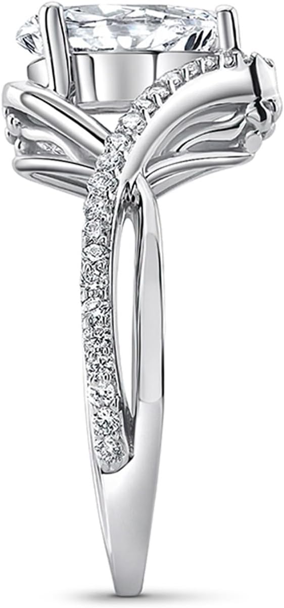 Jeulia 3.2ct Twist Pear Cut Wedding Ring for Women, Classic Sterling Silver Diamond White Ring Art Deco Engagement Ring Band Valentine's Day Bridal Set Promise Jewelry with Gift Box