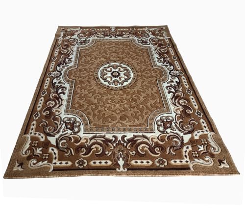 Image of SABIRA Carpet (Size-150x200 Cm / 60x78 in) Modern Floral Area Rug Large Carpet for Living Room, Bedroom & Dining Room, Washable, Non-Slip (Color-Gold)