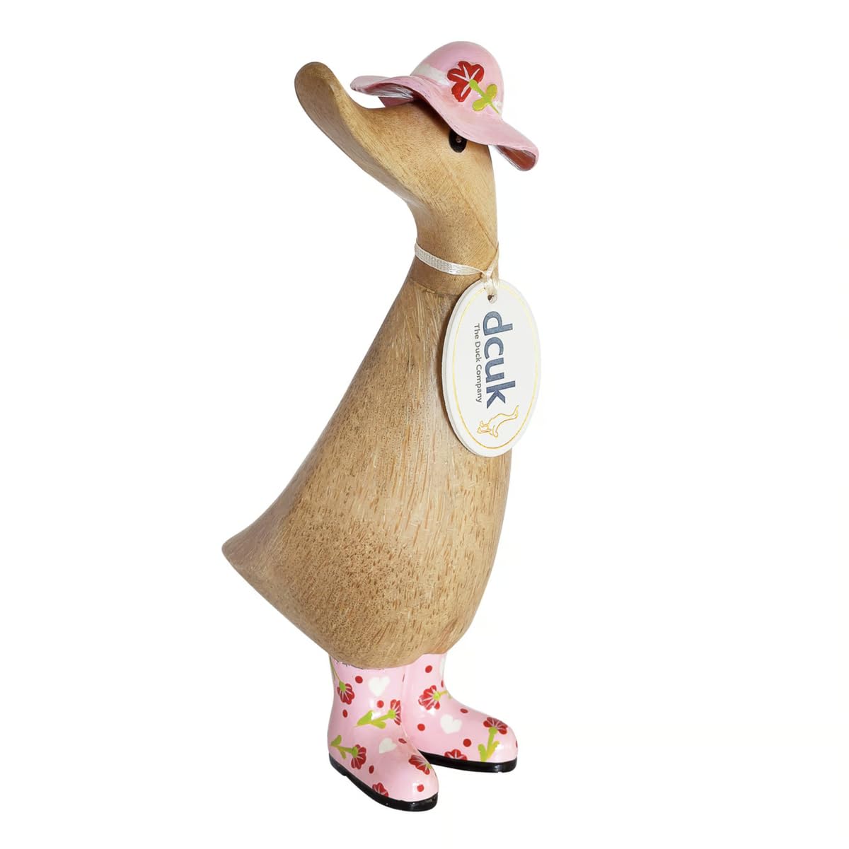 Dcuk Pink Floral Hat And Wellies Design Wooden Duckling