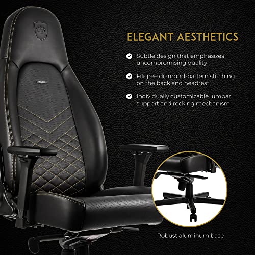 Noblechairs Icon Gaming Chair And Office Chair With Lumbar Support, Pu Faux Leather, Black/Gold #TOP4