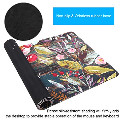 Anyshock Desk Mat, Extended Gaming Mouse Pad Large 35.4\" x 15.7\" XXL Laptop Mousepad with Stitched Edges Non Slip Base, Waterproof Computer Desk Pad for Office, Home, Women, Men(Floral Wreath) - Thumbnail 4