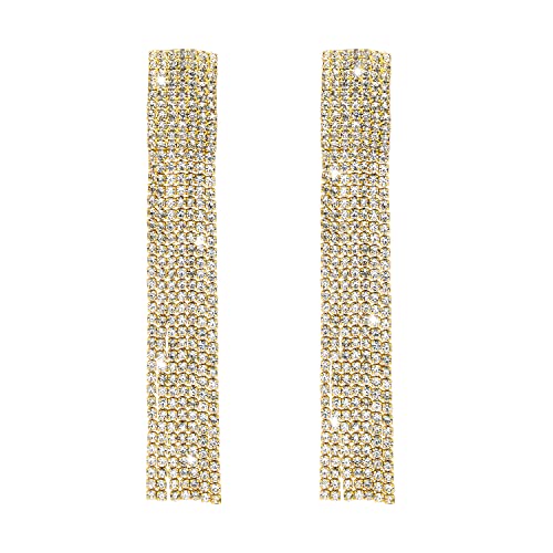 Bodha Traditional Indian Crystal and AD Gold Plated Fancy Western Style Cocktail Chandelier Long Sholder Duster earrings for women (SJ_1957_G)